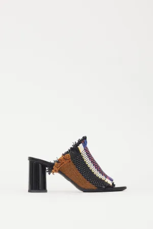 Black & Multicolour Woven Fringe Block Heel