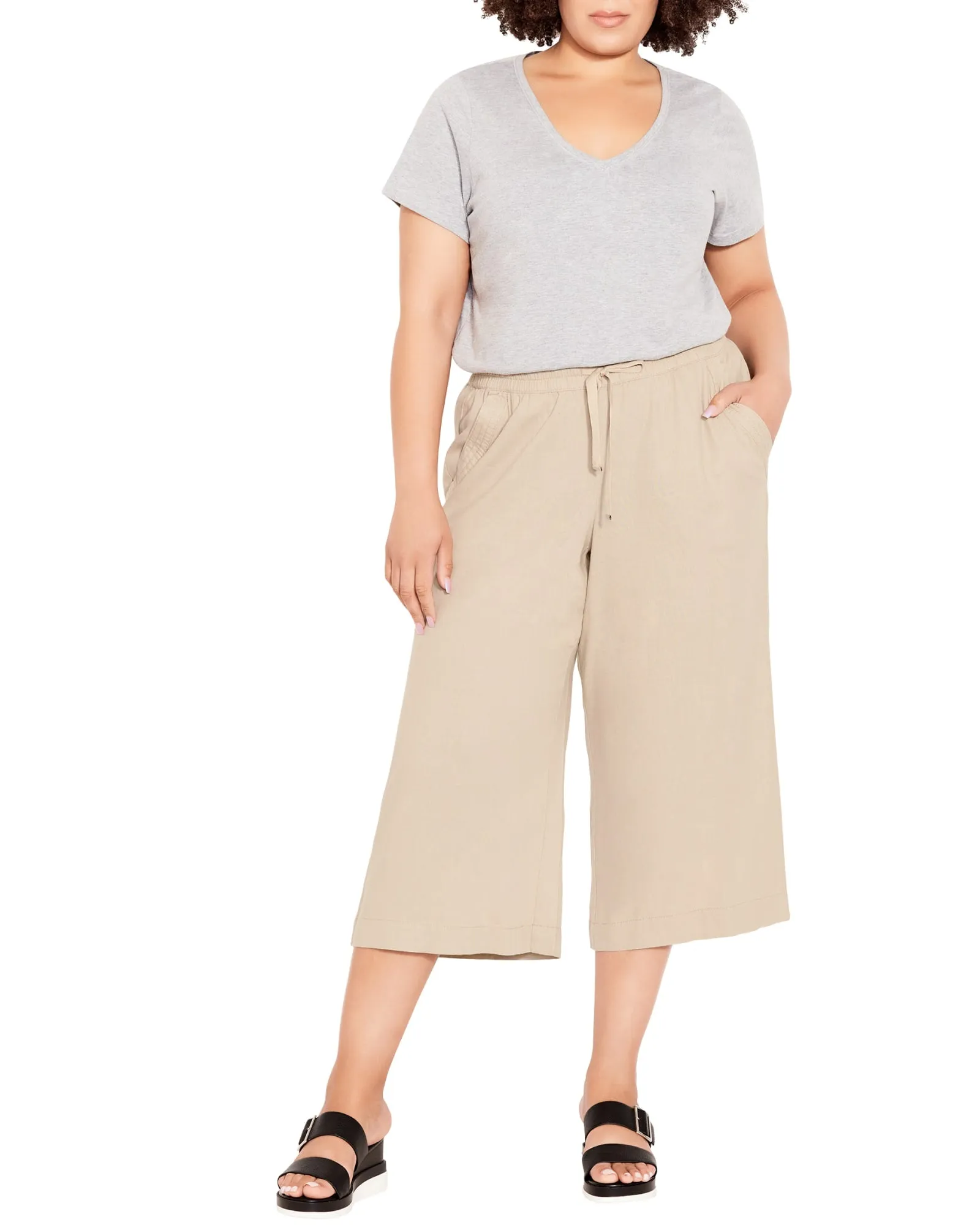 Cindy Wide Leg Crop Pant | Stone