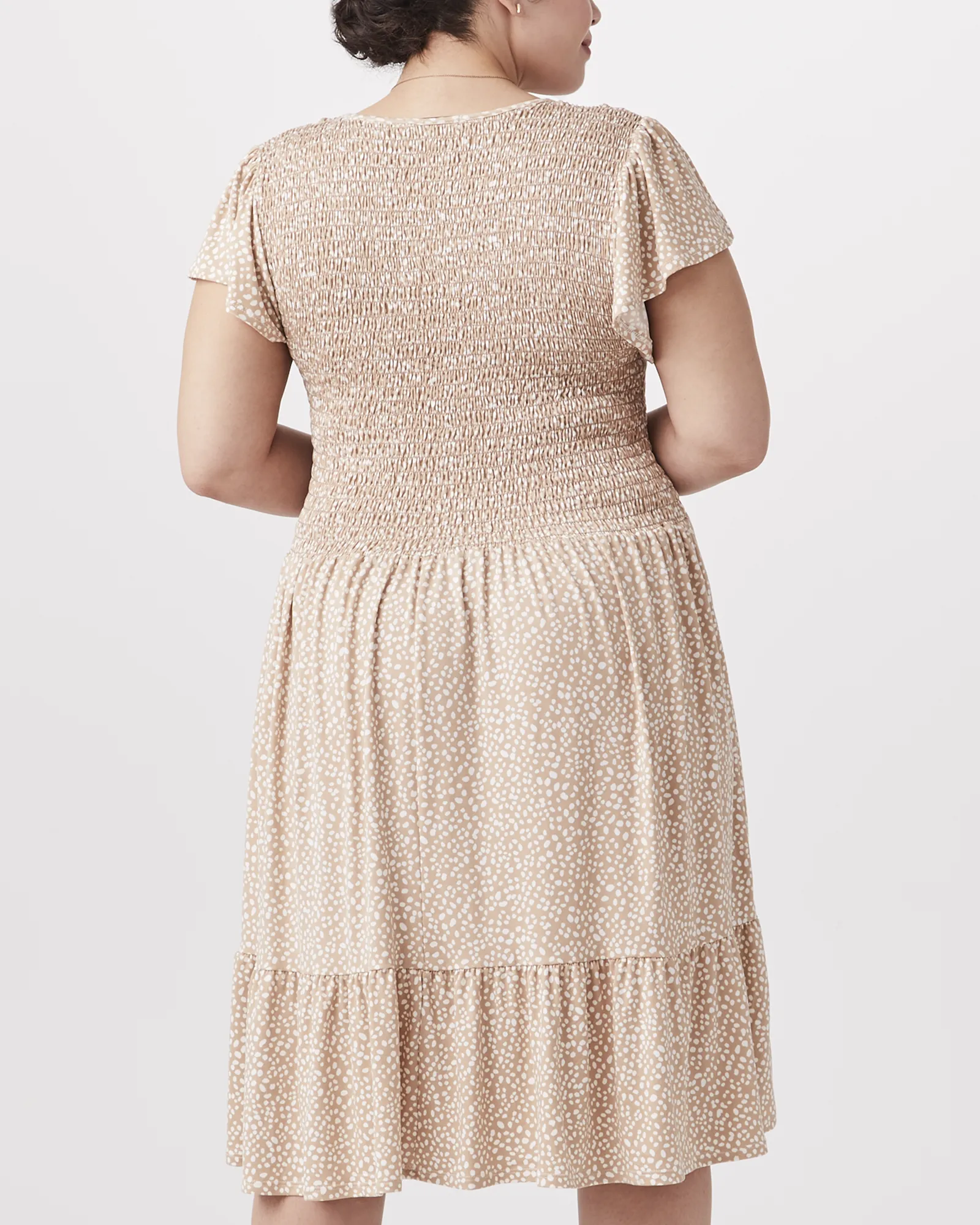 Elizabeth Flutter-Sleeve Dress | Tan / White