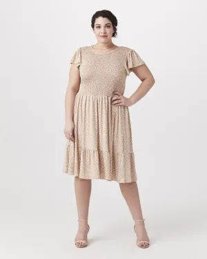 Elizabeth Flutter-Sleeve Dress | Tan / White