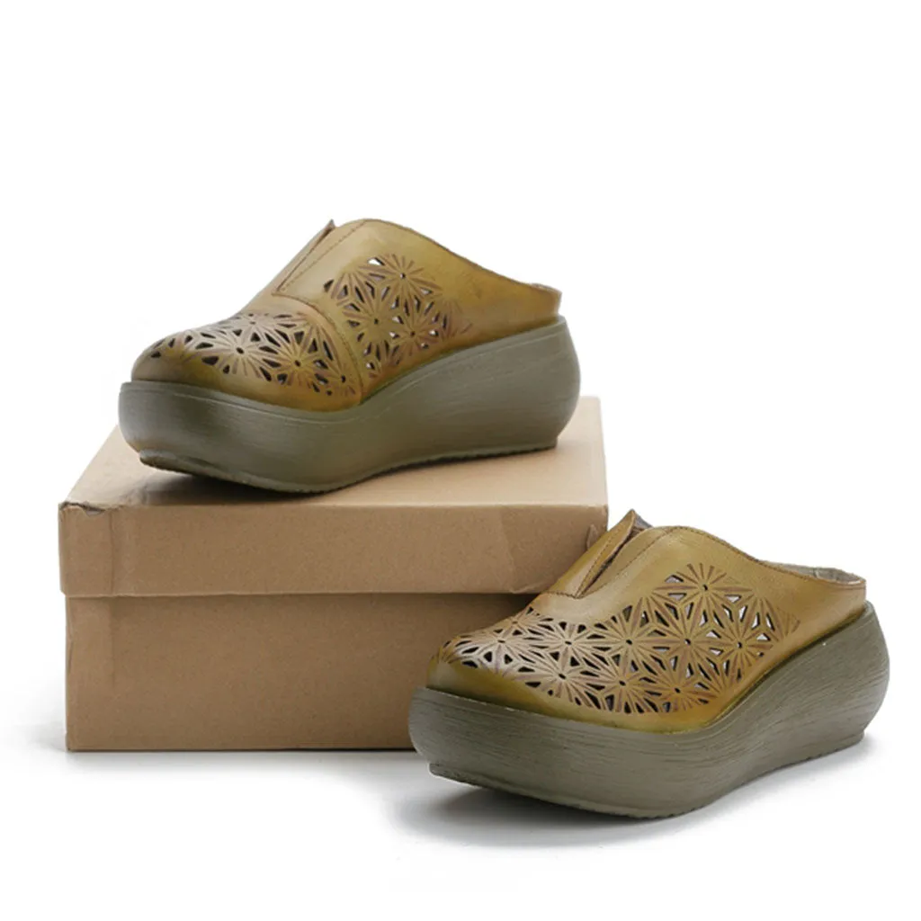 Handmade Retro Summer Hollow Wedge Slippers