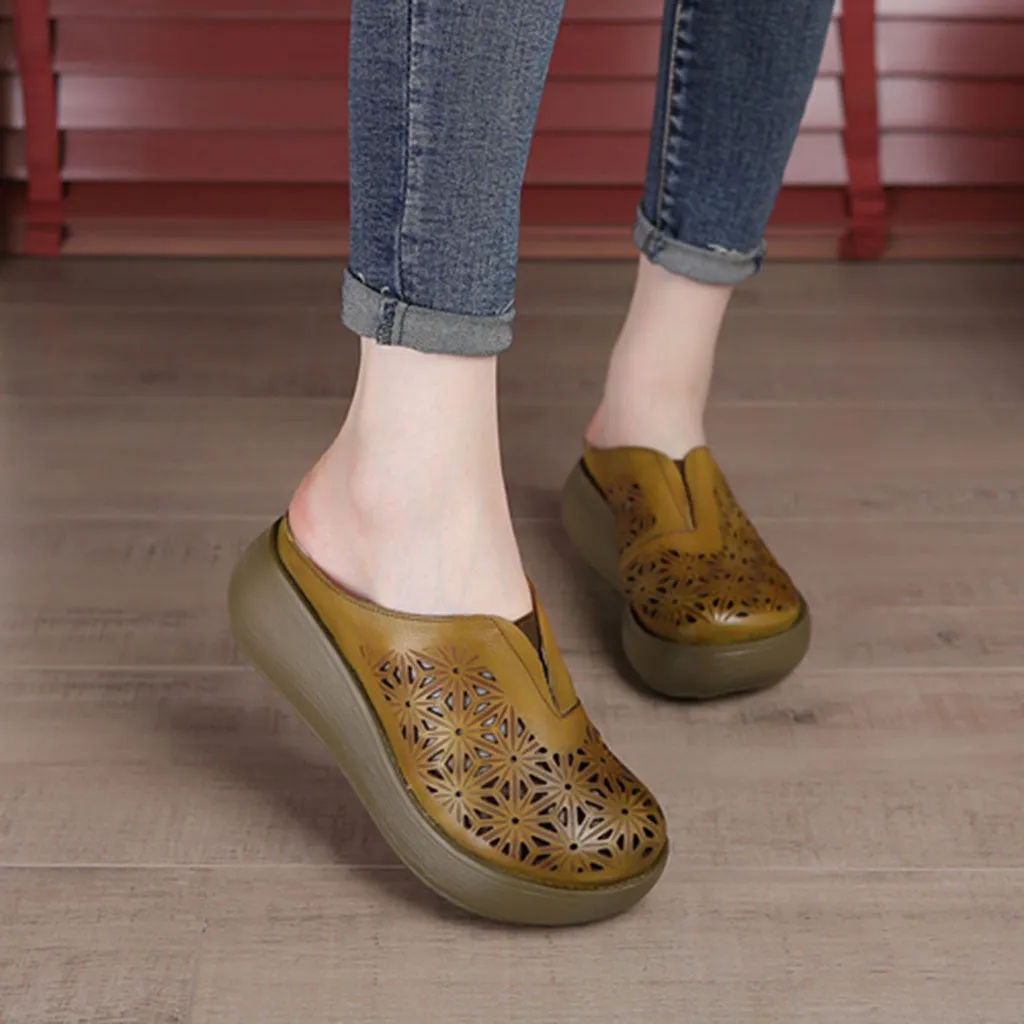 Handmade Retro Summer Hollow Wedge Slippers