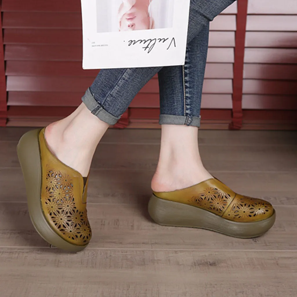 Handmade Retro Summer Hollow Wedge Slippers