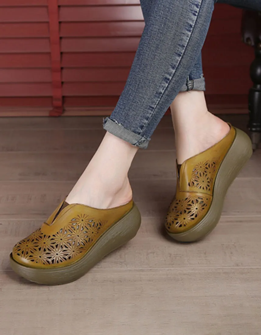 Handmade Retro Summer Hollow Wedge Slippers