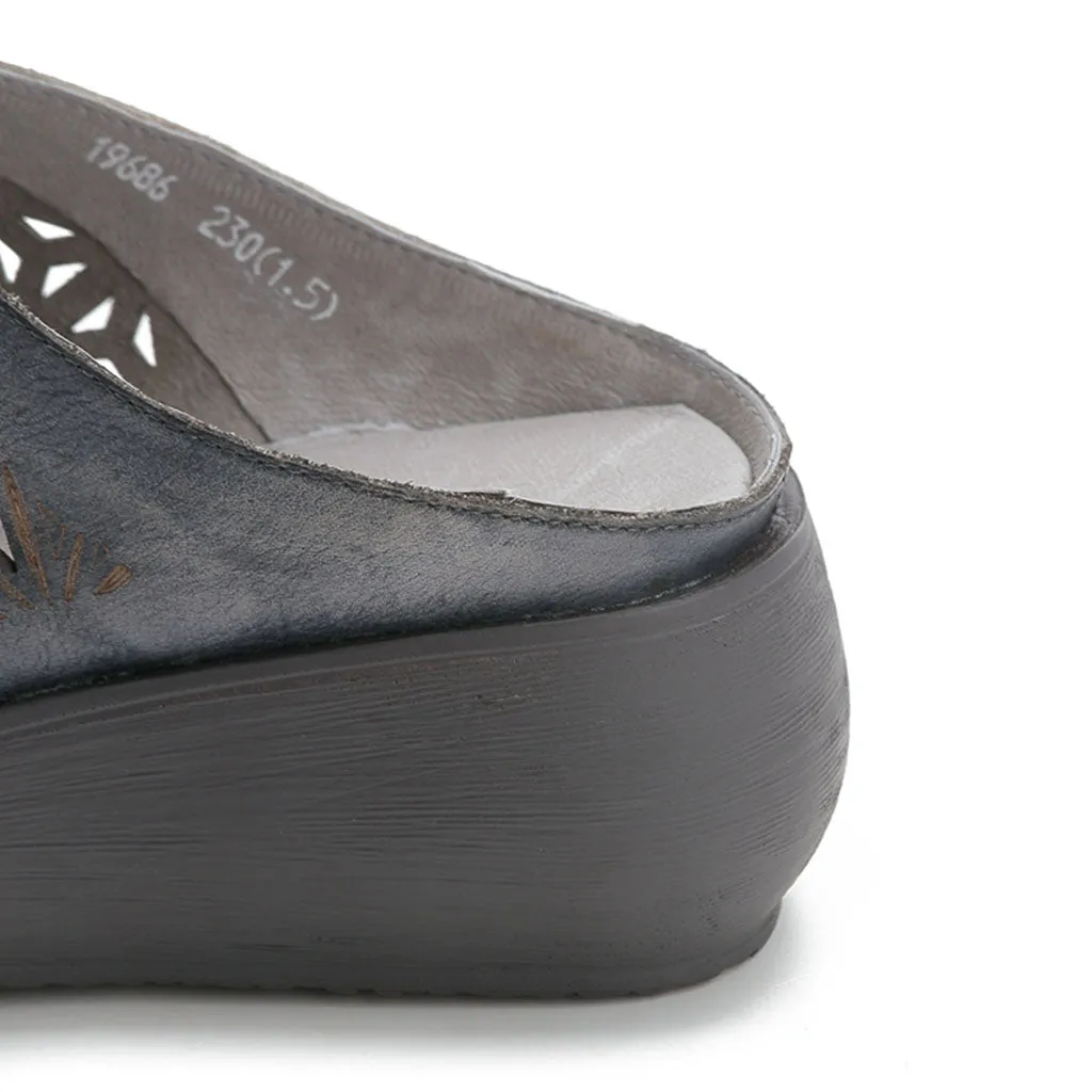 Handmade Retro Summer Hollow Wedge Slippers
