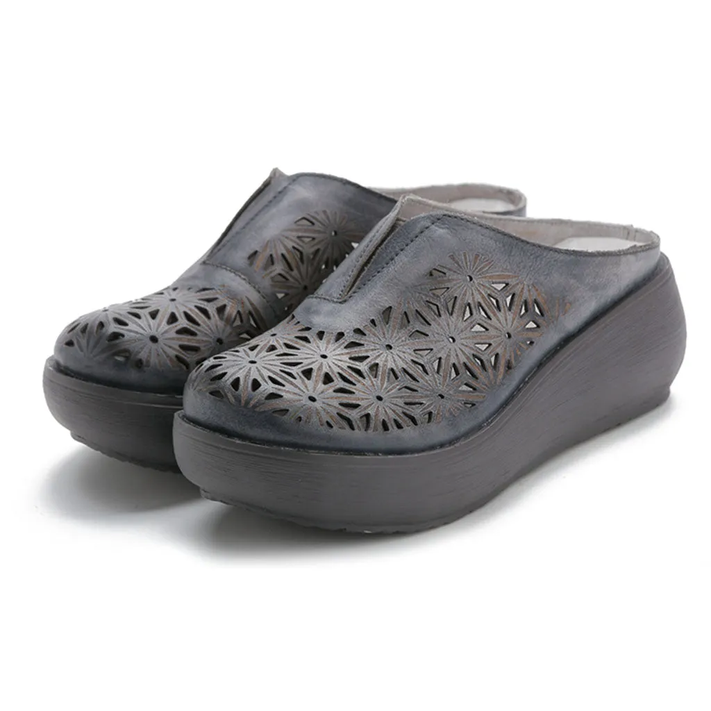 Handmade Retro Summer Hollow Wedge Slippers