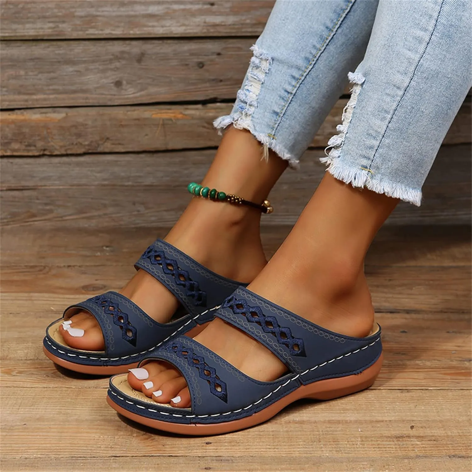 Lausiuoe Arch Support Sandals Women's Dressy Orthopedic Slides Slippers Comfort Orthotic Flip Flops for Plantar Fasciitis