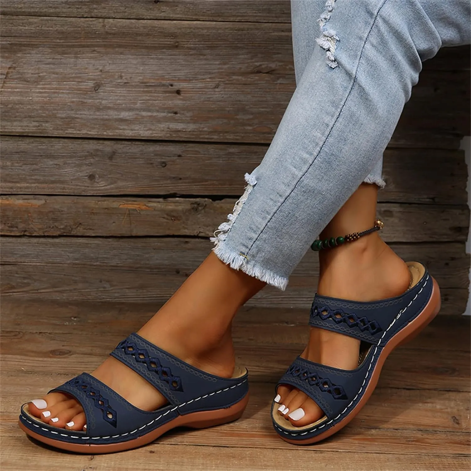 Lausiuoe Arch Support Sandals Women's Dressy Orthopedic Slides Slippers Comfort Orthotic Flip Flops for Plantar Fasciitis