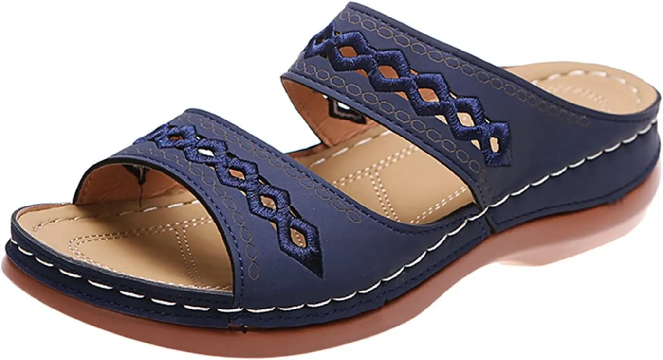 Lausiuoe Arch Support Sandals Women's Dressy Orthopedic Slides Slippers Comfort Orthotic Flip Flops for Plantar Fasciitis