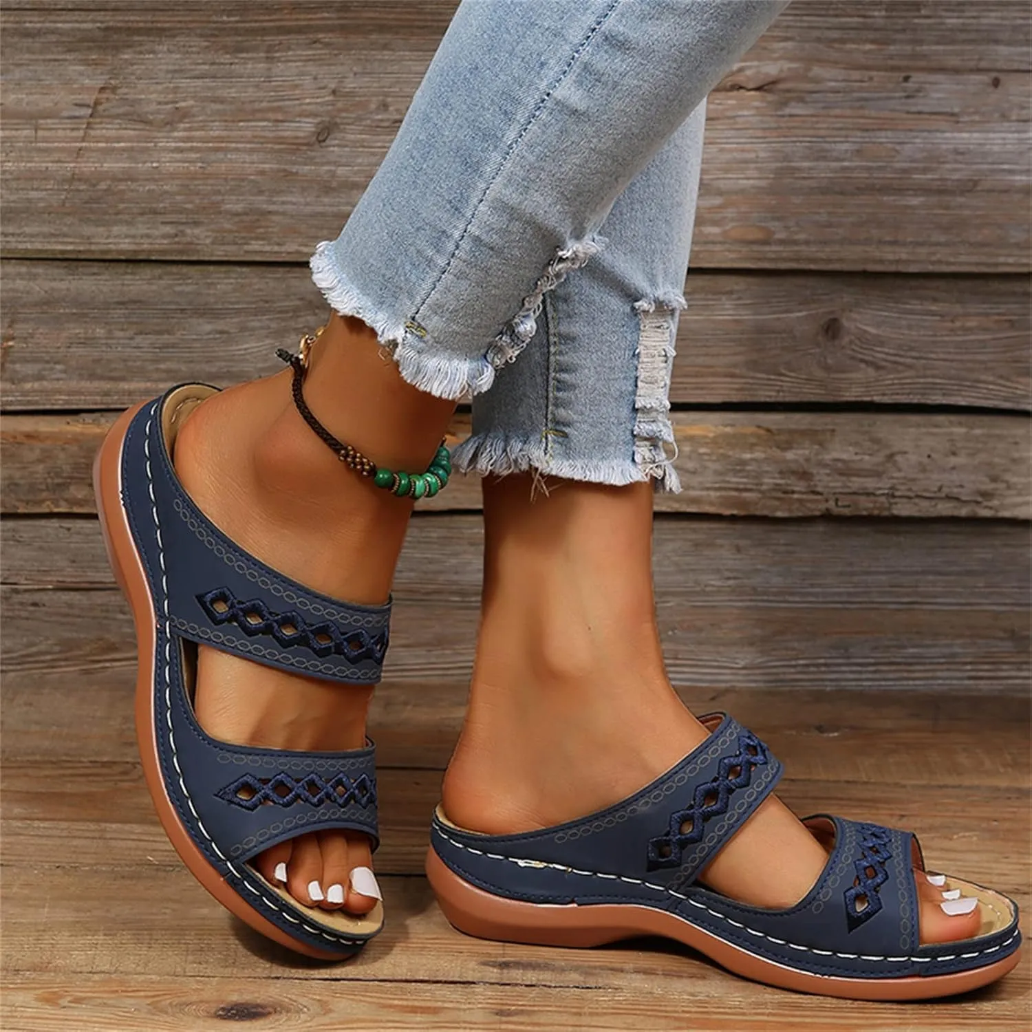 Lausiuoe Arch Support Sandals Women's Dressy Orthopedic Slides Slippers Comfort Orthotic Flip Flops for Plantar Fasciitis