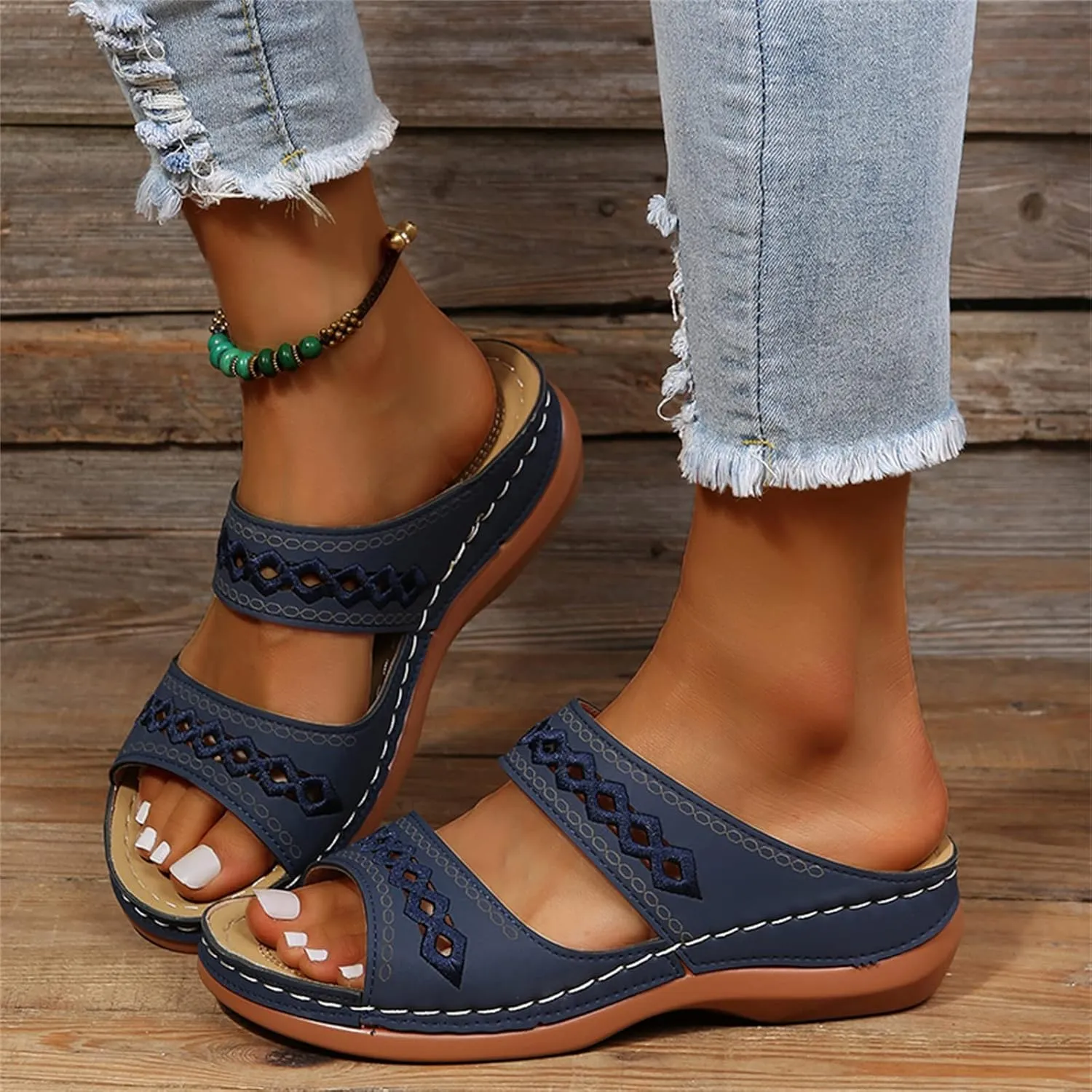 Lausiuoe Arch Support Sandals Women's Dressy Orthopedic Slides Slippers Comfort Orthotic Flip Flops for Plantar Fasciitis