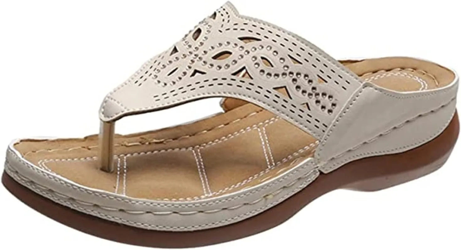 Lausiuoe Flip Flops For Women Beach Wear Dressy Summer Orthopedic Slide Sandals Casual Walking Shoes With Arch Support