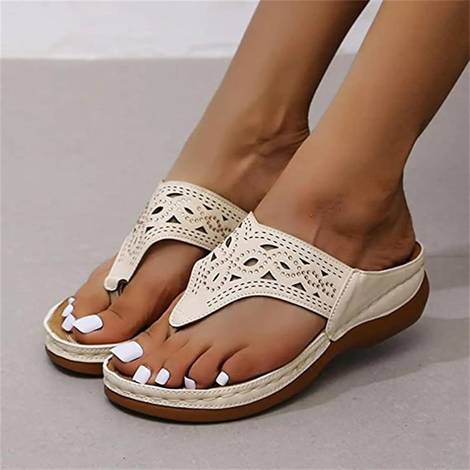 Lausiuoe Flip Flops For Women Beach Wear Dressy Summer Orthopedic Slide Sandals Casual Walking Shoes With Arch Support