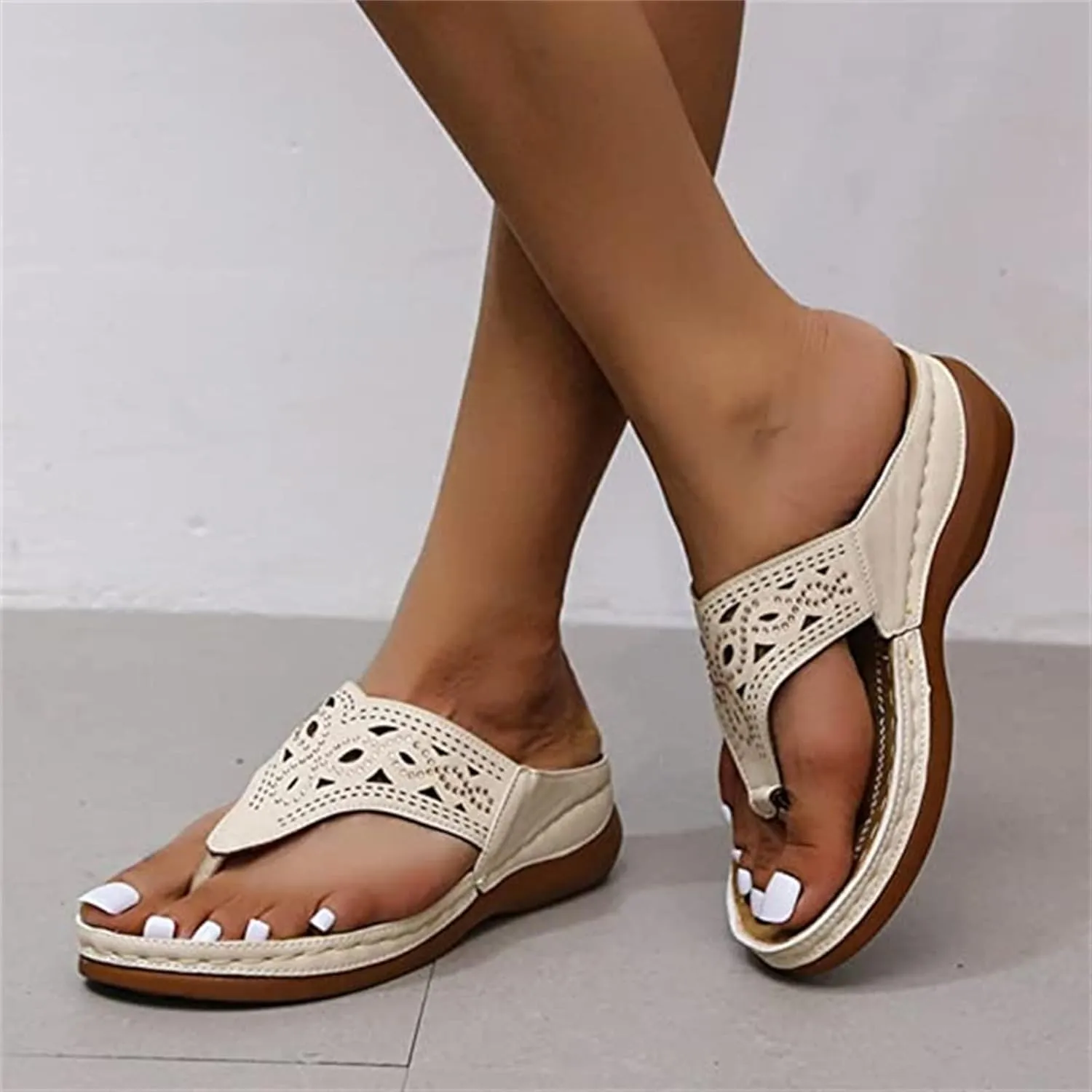 Lausiuoe Flip Flops For Women Beach Wear Dressy Summer Orthopedic Slide Sandals Casual Walking Shoes With Arch Support