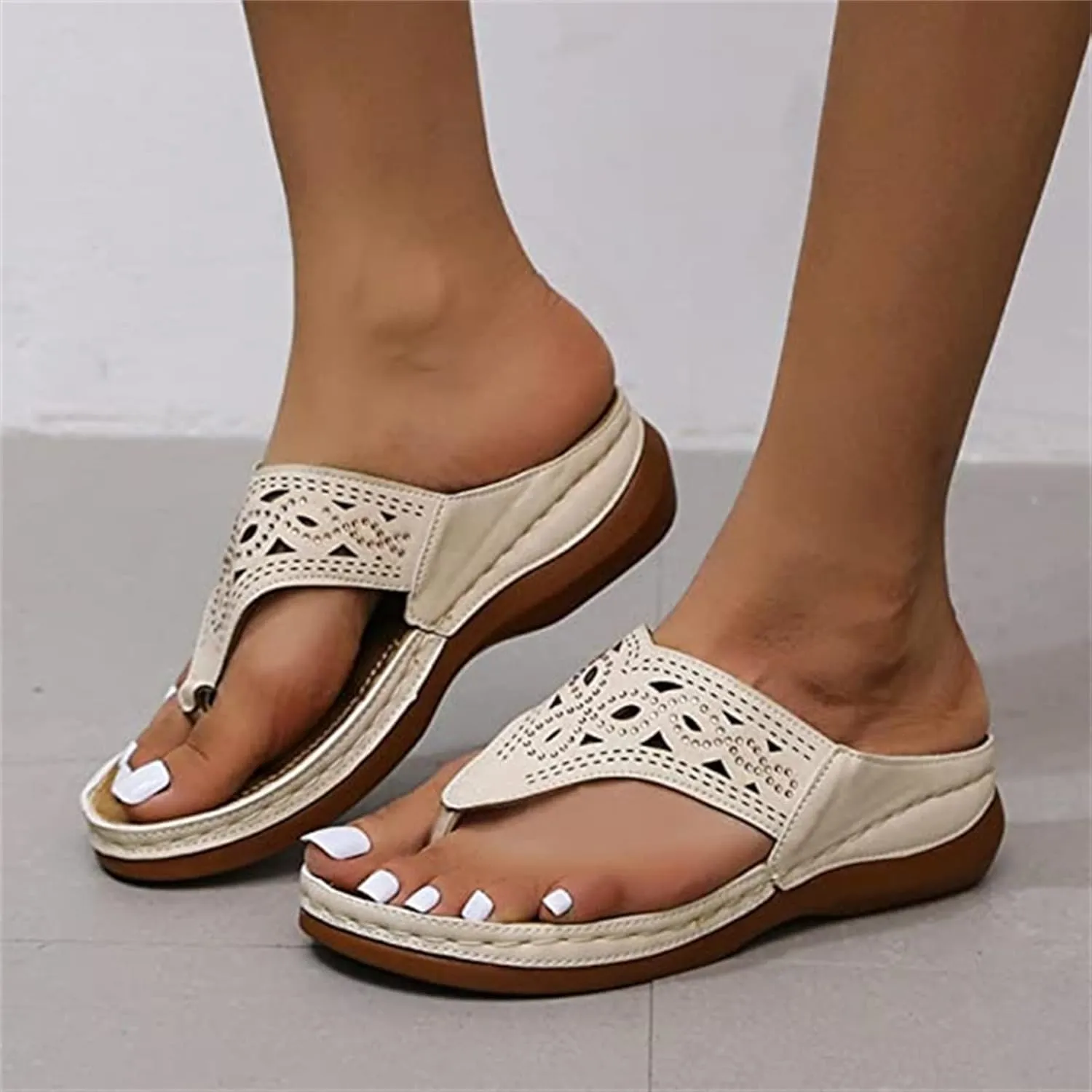 Lausiuoe Flip Flops For Women Beach Wear Dressy Summer Orthopedic Slide Sandals Casual Walking Shoes With Arch Support