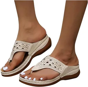 Lausiuoe Flip Flops For Women Beach Wear Dressy Summer Orthopedic Slide Sandals Casual Walking Shoes With Arch Support