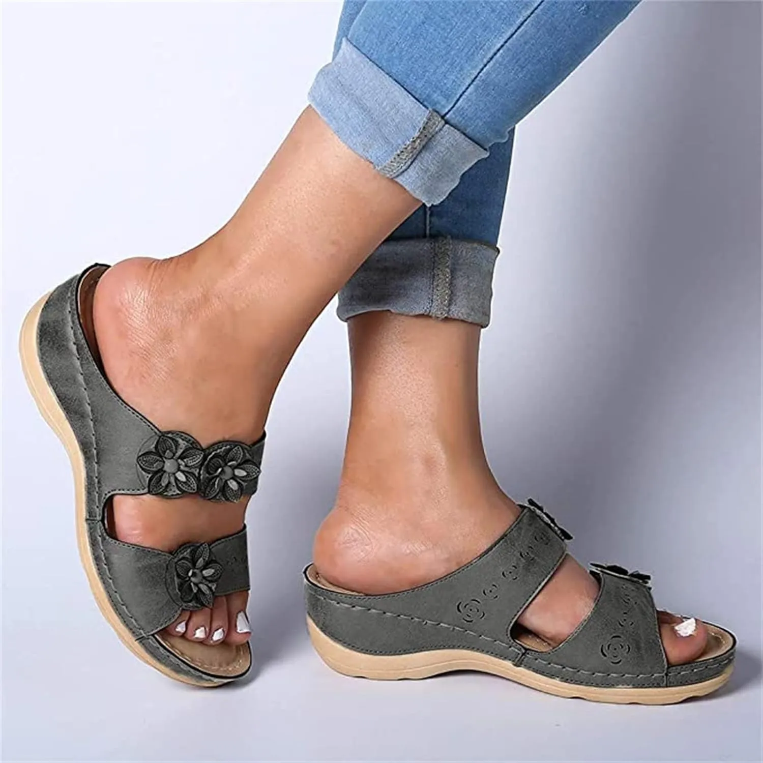 Lausiuoe Orthopedic Sandals for Women,Women Fashion Orthotic Slides Comfy Slippers Dressy Summer Sandals Arch Support