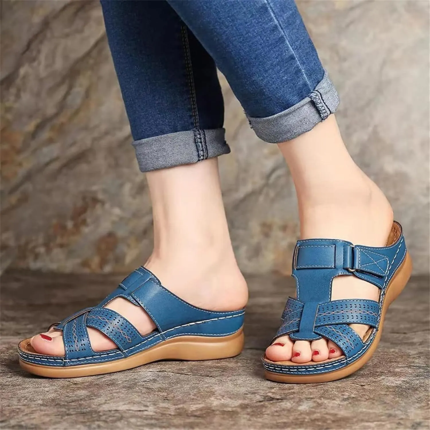 Lausiuoe Women Sandals Comfortable Dressy Summer Casual Orthopedic Slippers Flat Beach Orthotic Flip Flops With Arch Support