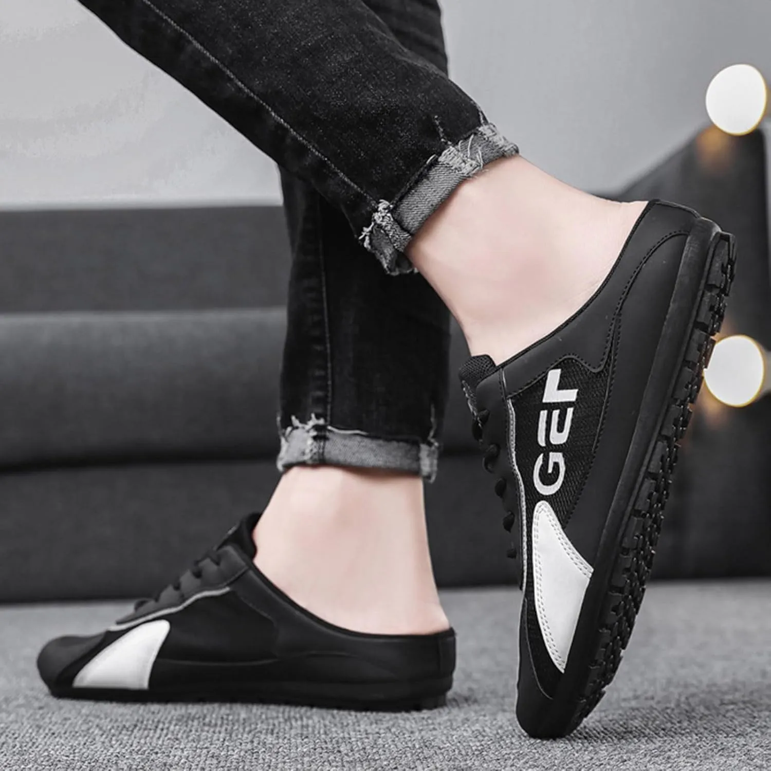 Men's Slip On Slippers Round Toe Full Covered Slippers Breathable Mesh Versatile Casual Mens Bedroom Size 14-15