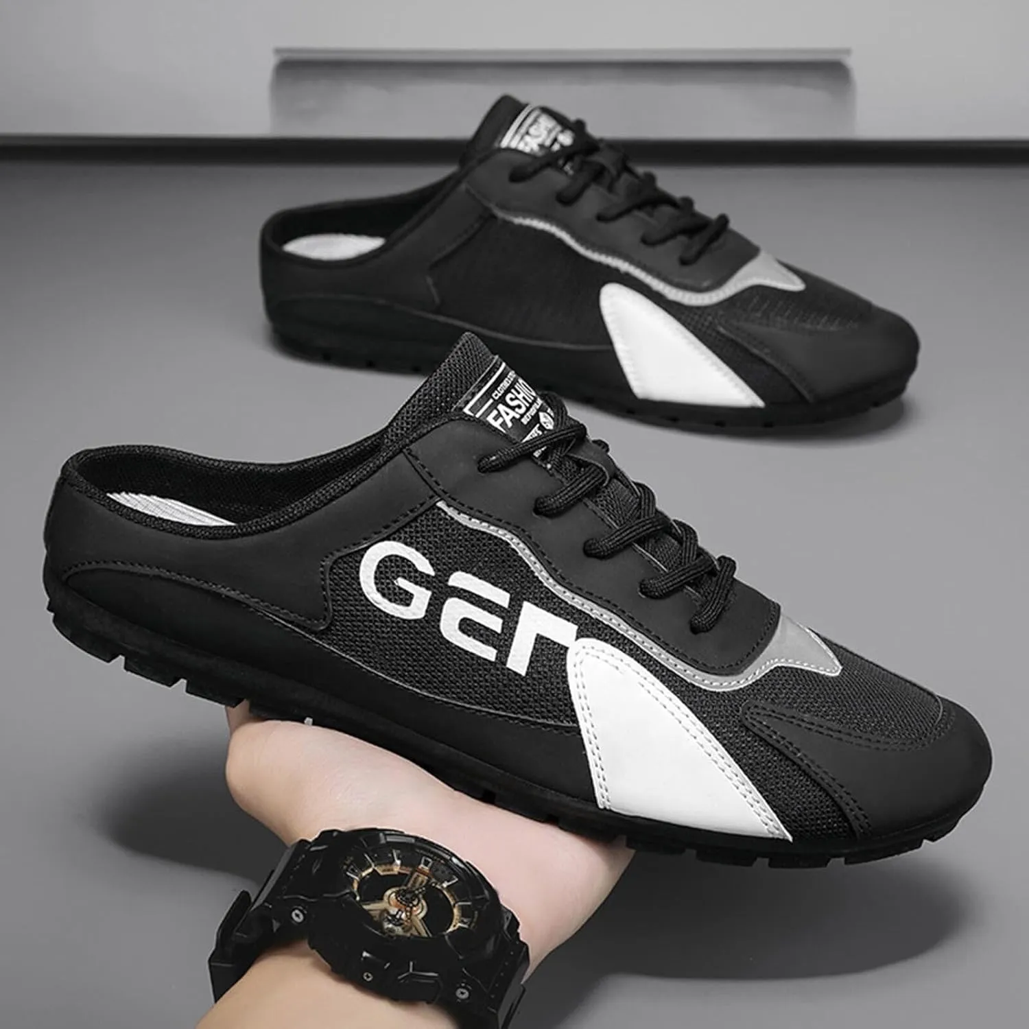 Men's Slip On Slippers Round Toe Full Covered Slippers Breathable Mesh Versatile Casual Mens Bedroom Size 14-15