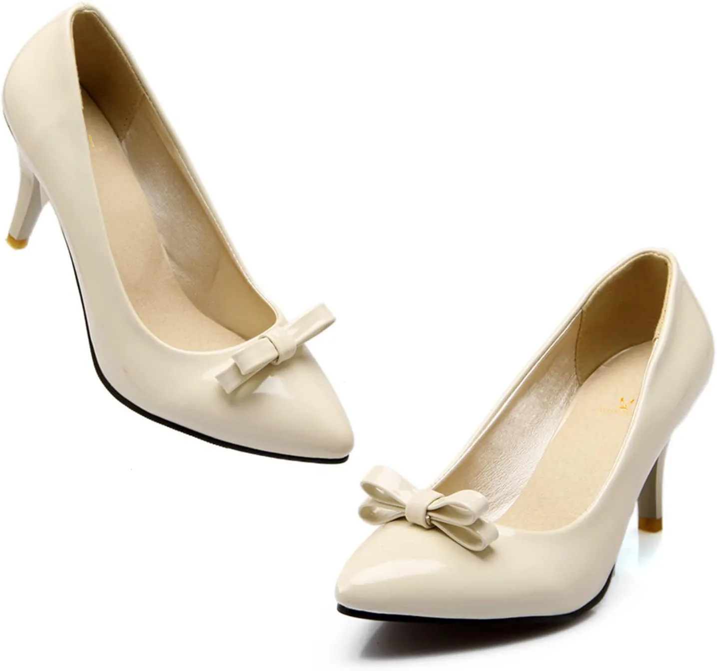 MOOMMO Sexy Pointed Toe Stiletto Heels Bow for Women Slip On Patent Leather Pumps Bow Knot Cute 3 Inch Mid Heel Dress Shoes Wedding Bridal Evening Party Stilettos Sandals Comfort Chic 4-11 M US