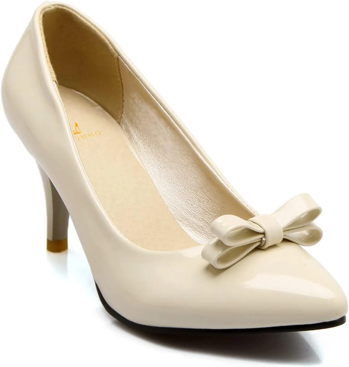 MOOMMO Sexy Pointed Toe Stiletto Heels Bow for Women Slip On Patent Leather Pumps Bow Knot Cute 3 Inch Mid Heel Dress Shoes Wedding Bridal Evening Party Stilettos Sandals Comfort Chic 4-11 M US