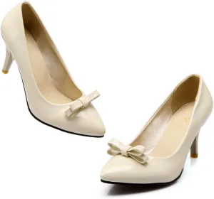 MOOMMO Sexy Pointed Toe Stiletto Heels Bow for Women Slip On Patent Leather Pumps Bow Knot Cute 3 Inch Mid Heel Dress Shoes Wedding Bridal Evening Party Stilettos Sandals Comfort Chic 4-11 M US