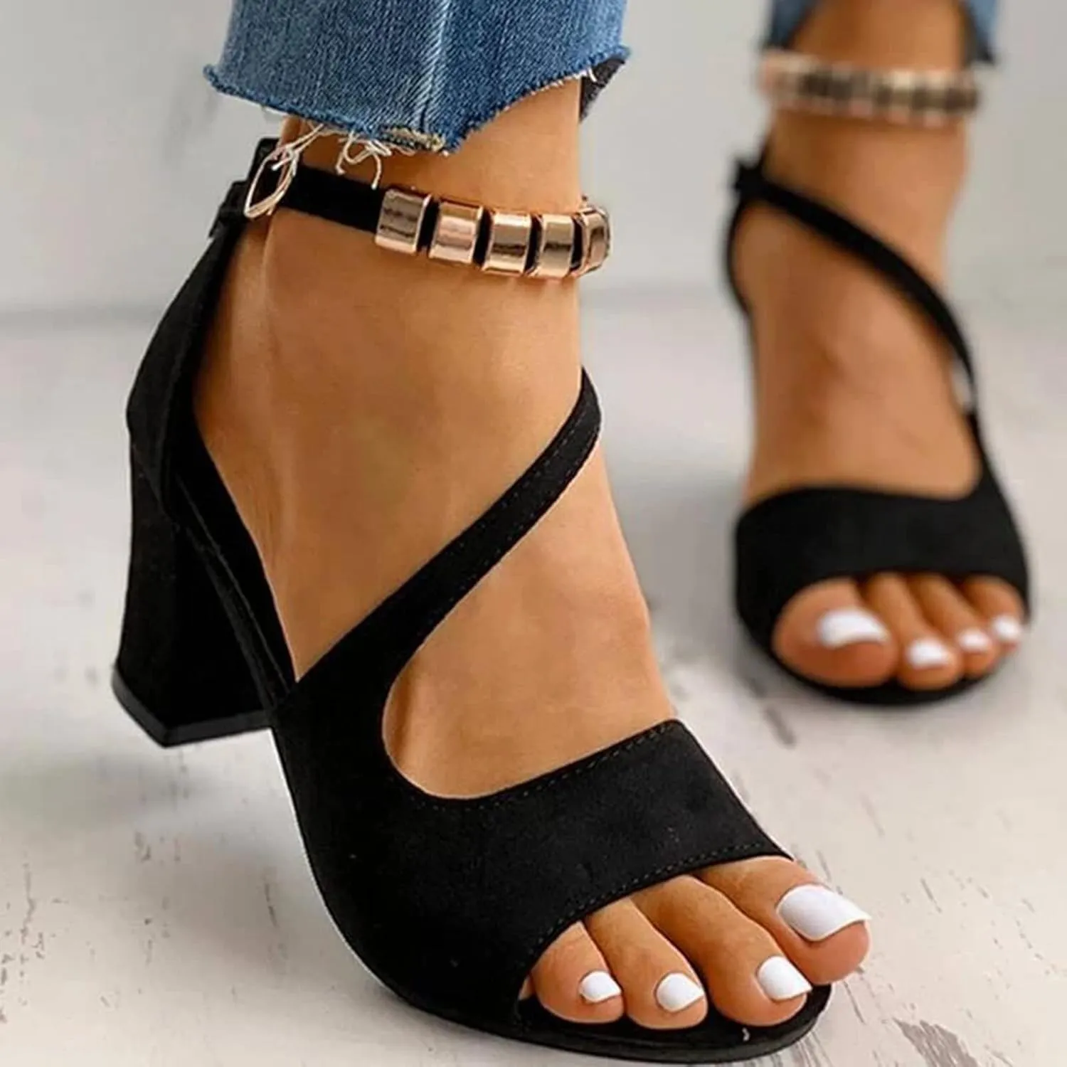 Prom Dress Sandals for Women Block Heel Open Toe Ankle Strap Sandals Elegant Evening Shoes Party formal Wear Wedding Shoes
