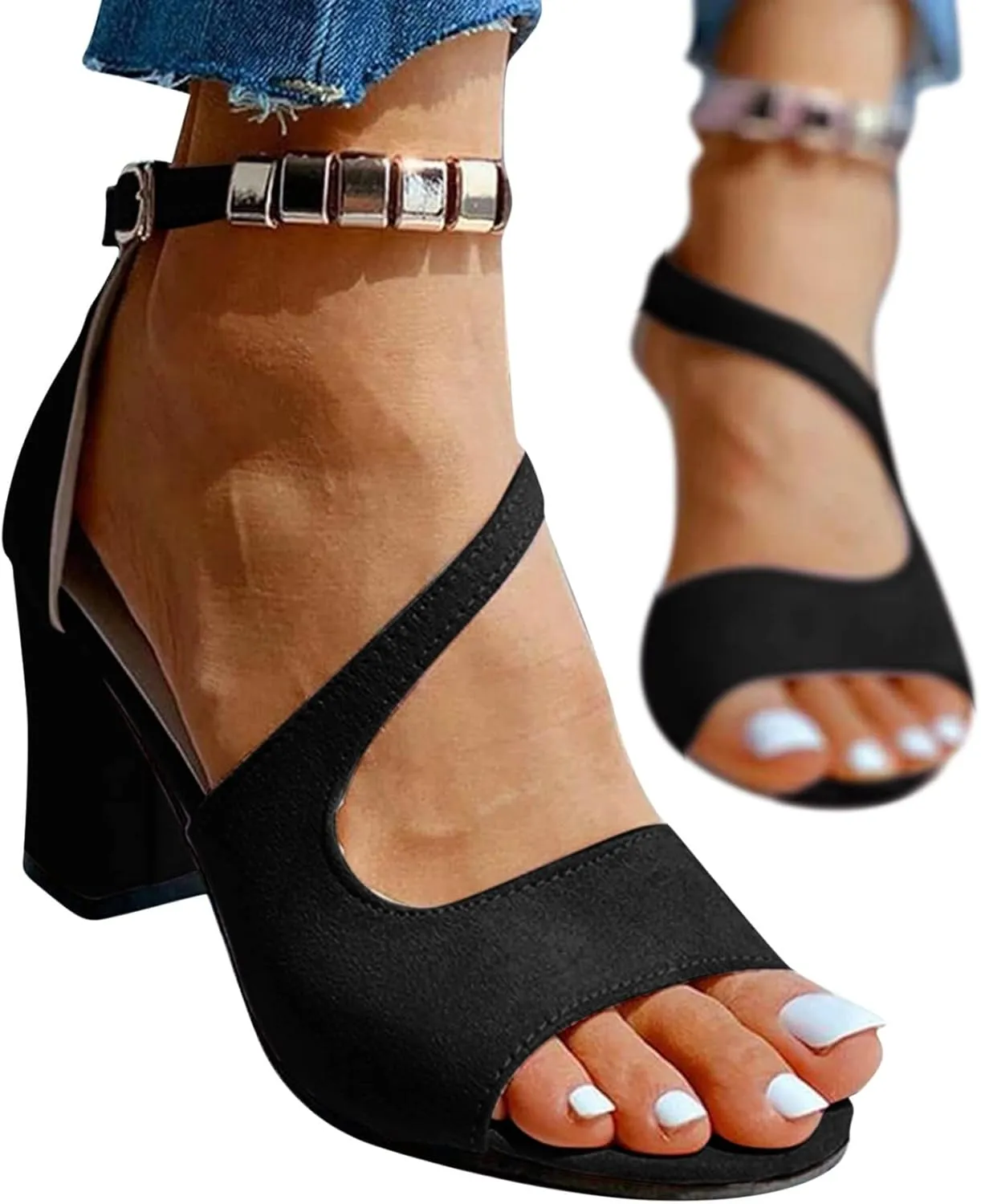 Prom Dress Sandals for Women Block Heel Open Toe Ankle Strap Sandals Elegant Evening Shoes Party formal Wear Wedding Shoes