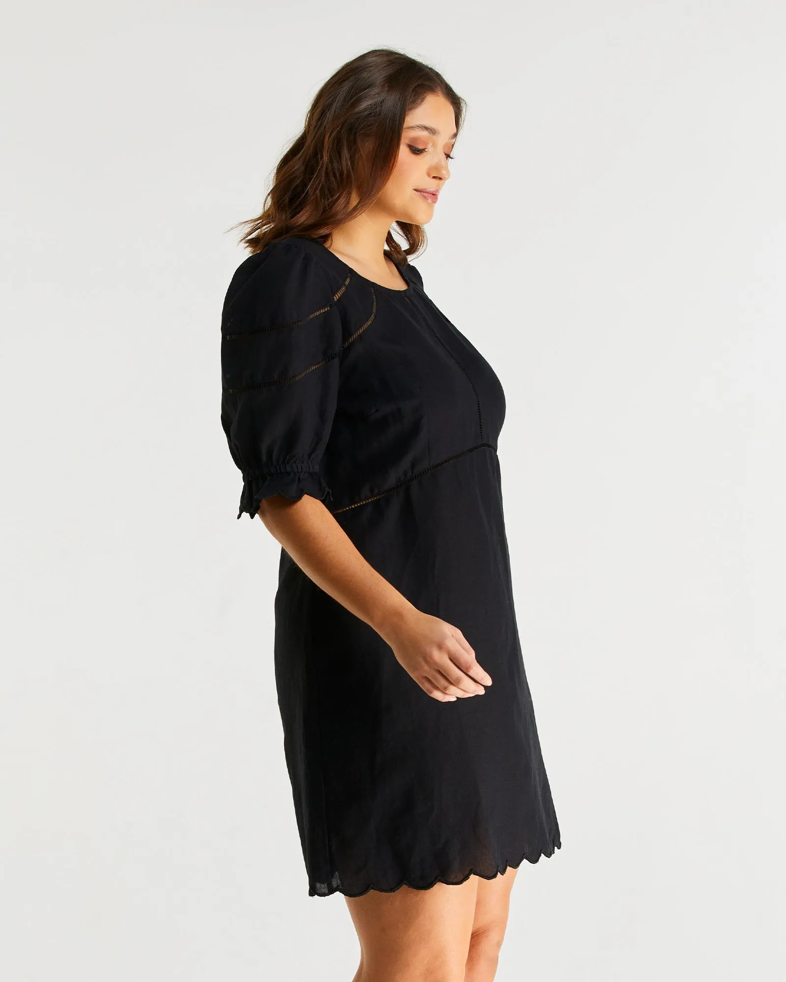 Rita Ladder Trim Dress | Black