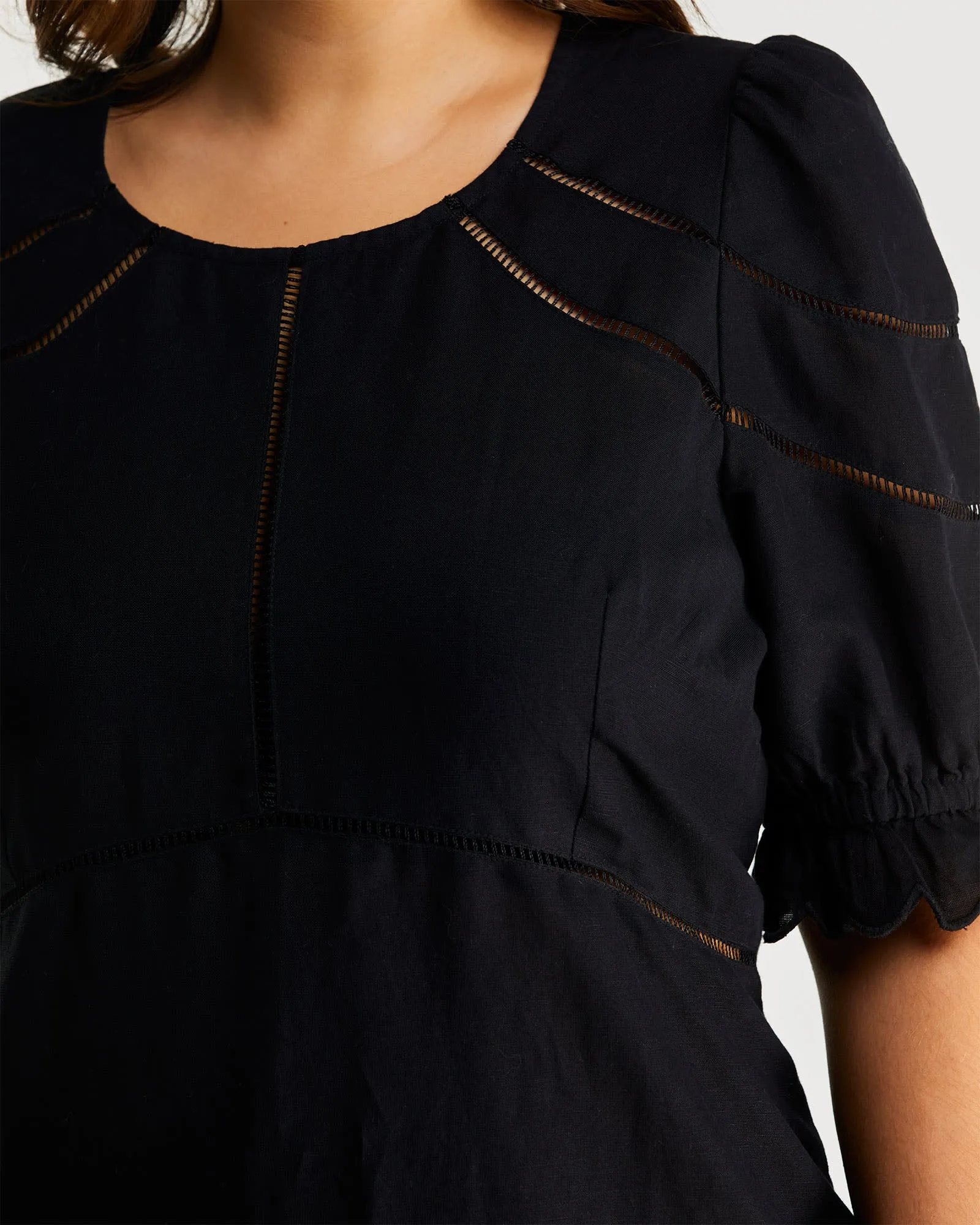 Rita Ladder Trim Dress | Black