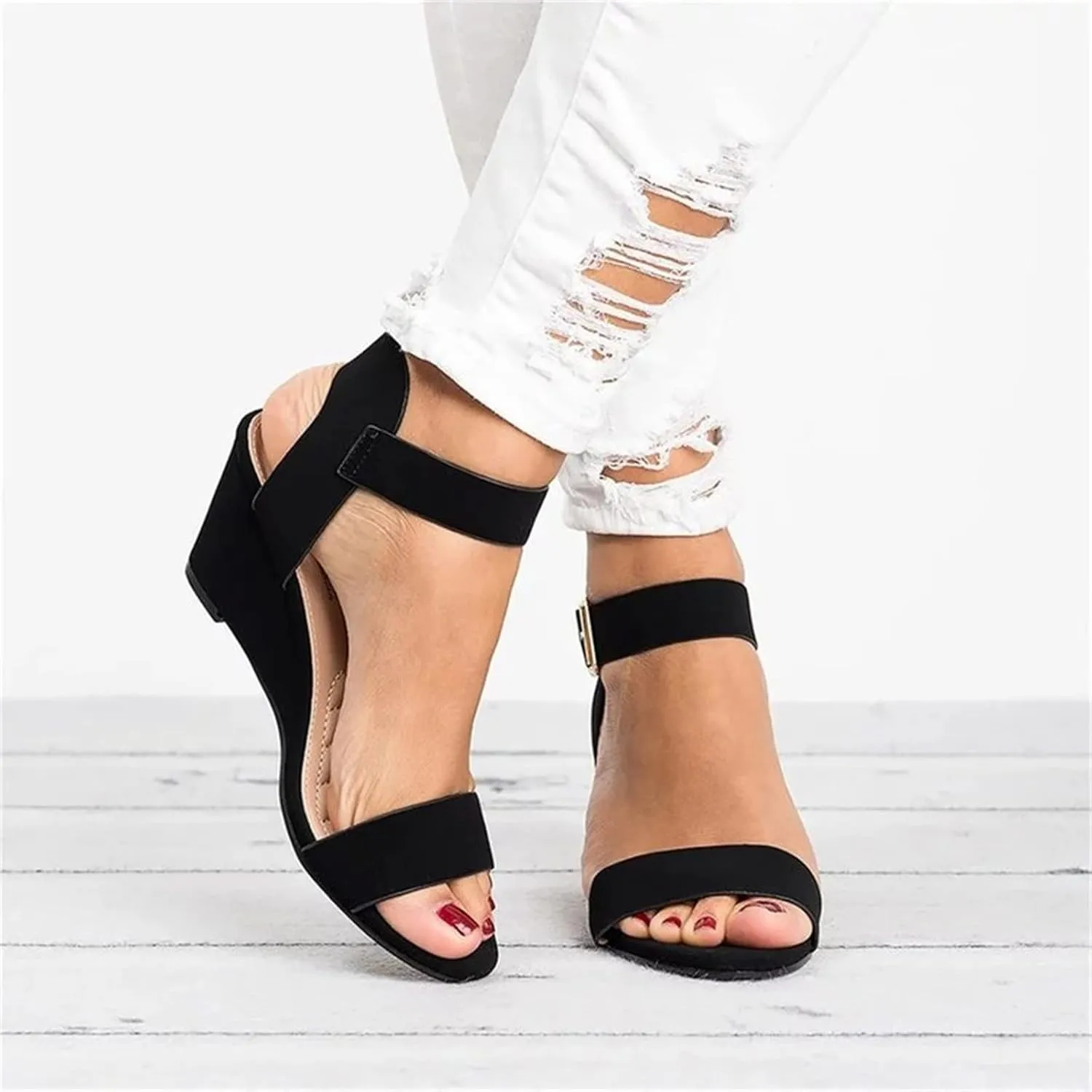 Sandals Women Comfortable Wedge Platform Sandals Ankle Strap Open Toe Boho Casual Dressy Summer Beach Dress Shoes