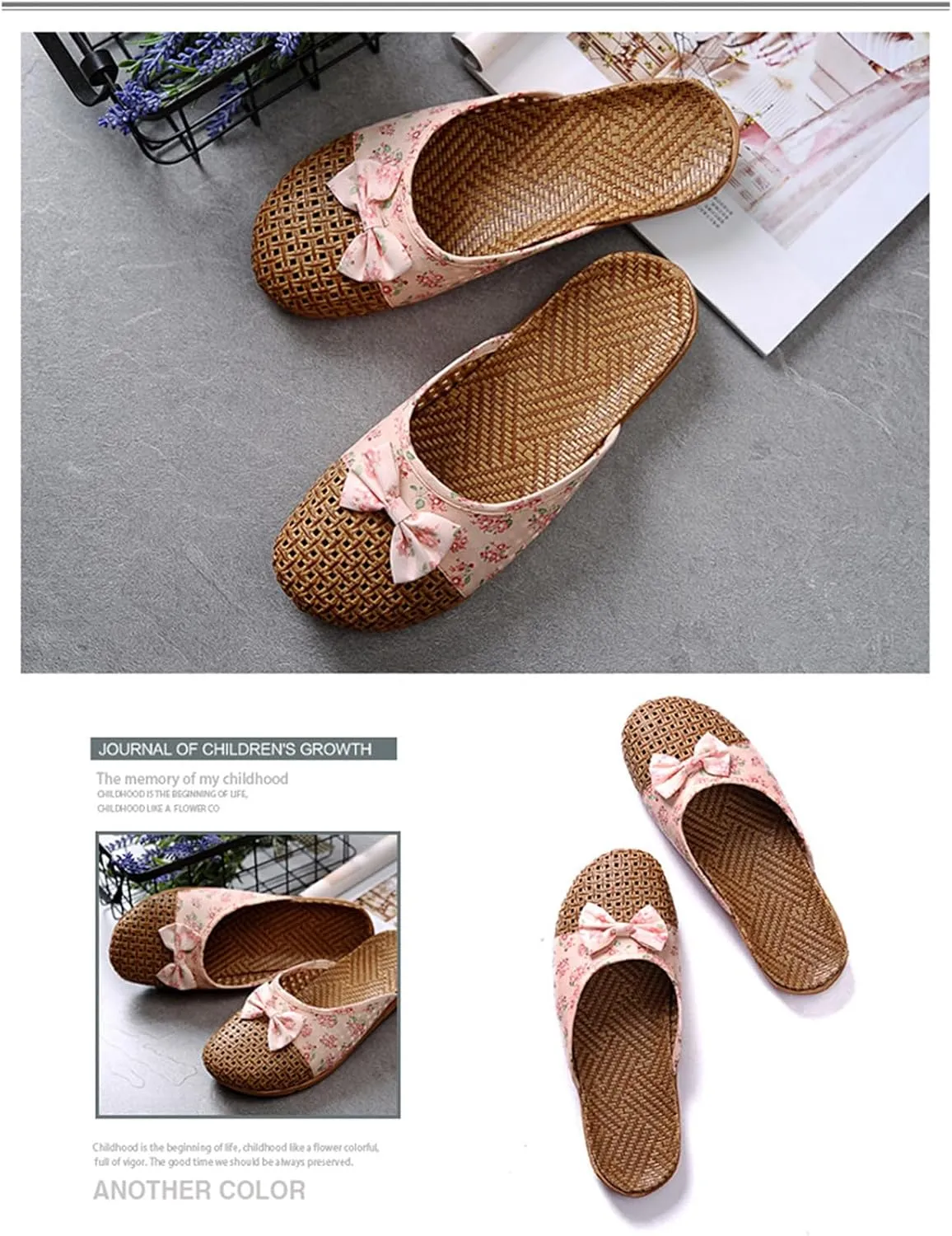 Slide Sandals for Women 2025 Comfortable Vine Grass Woven Slippers Closed Toe Home Slippers Anti Slip Grass Mat Sandals Bohemian Breathable Vacation Shoes