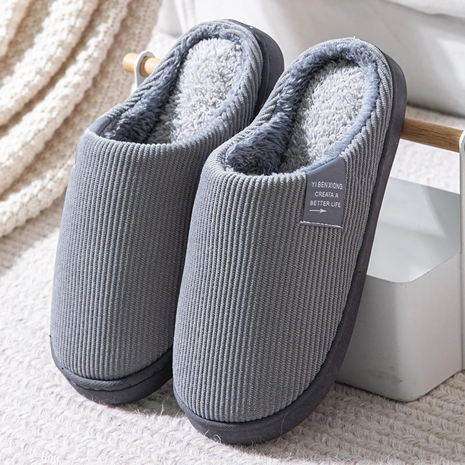 Soft Plush Slippers for Men Comfortable Memory Foam Slippers Fleece Lined Cotton Men Slippers Memory Foam Size 13