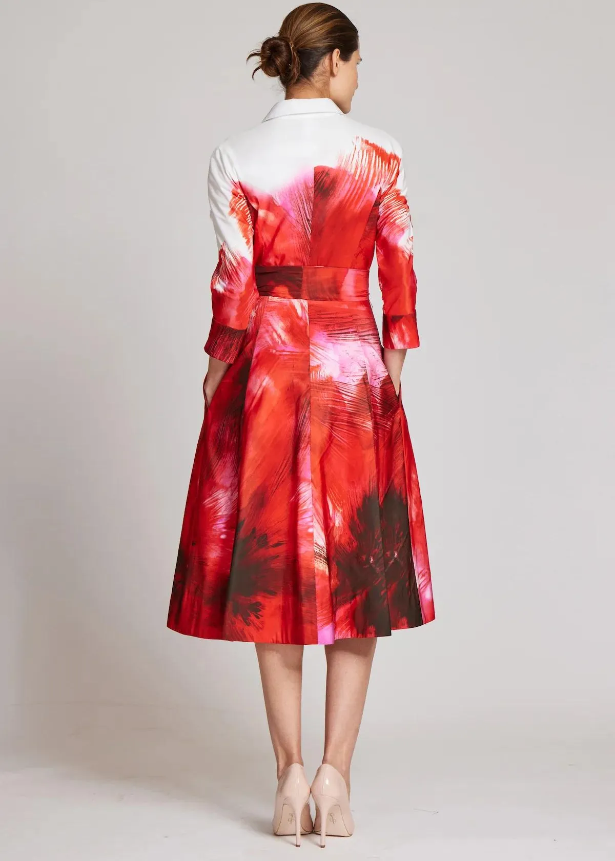 TERI JON Taffeta Fil Border Print Shirt Dress