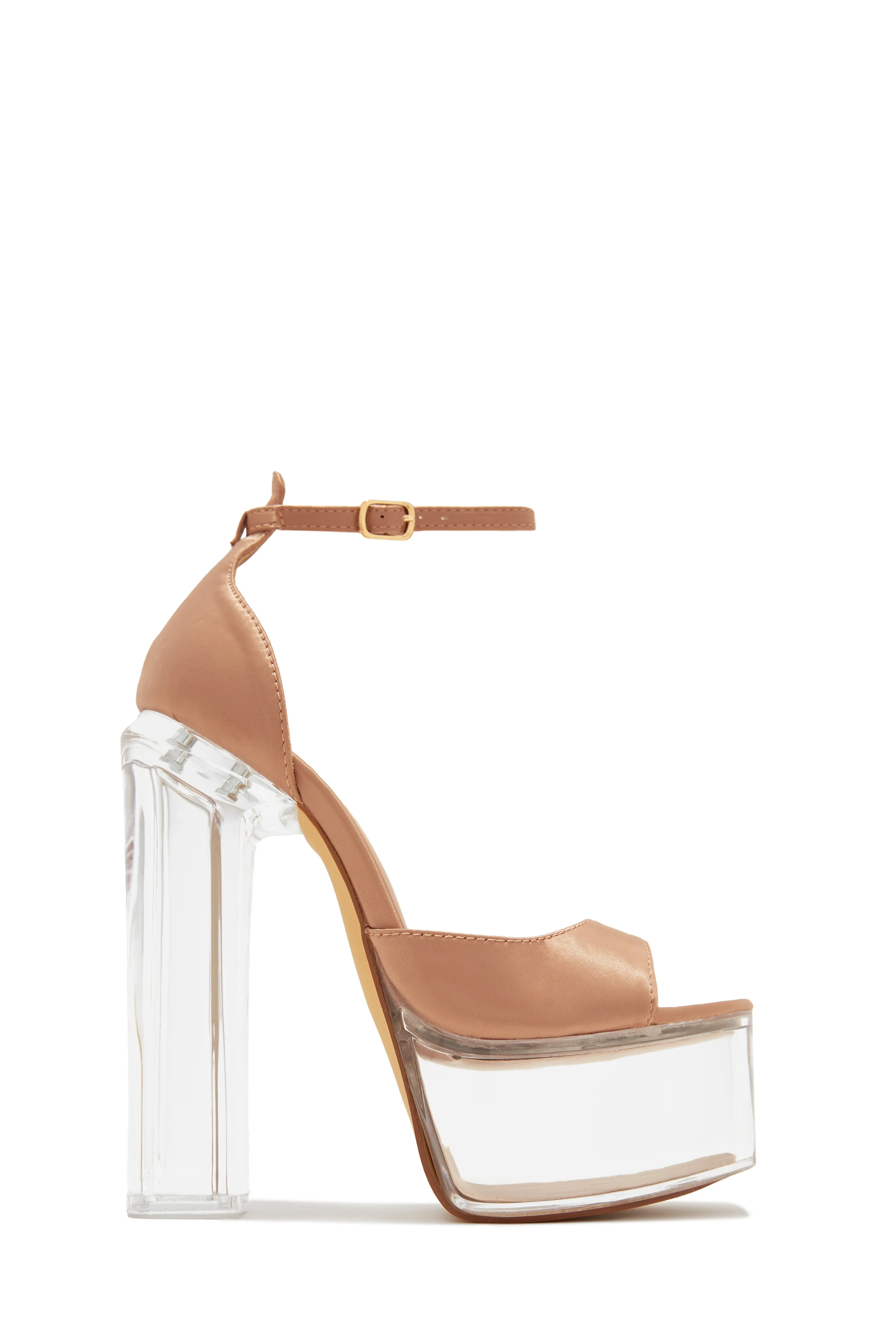 Nude Venus Clear Platform Block High Heel Sandals