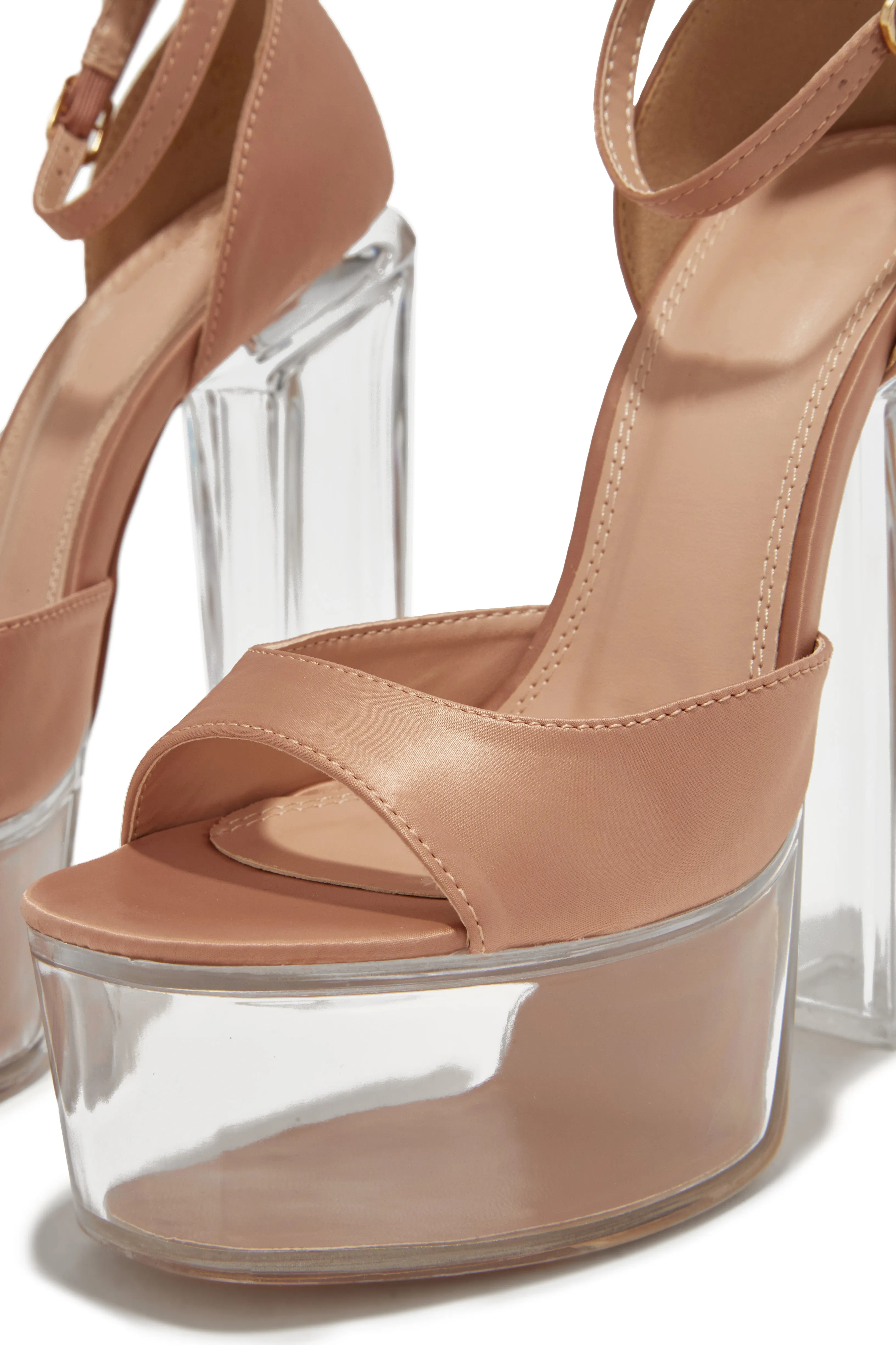 Nude Venus Clear Platform Block High Heel Sandals