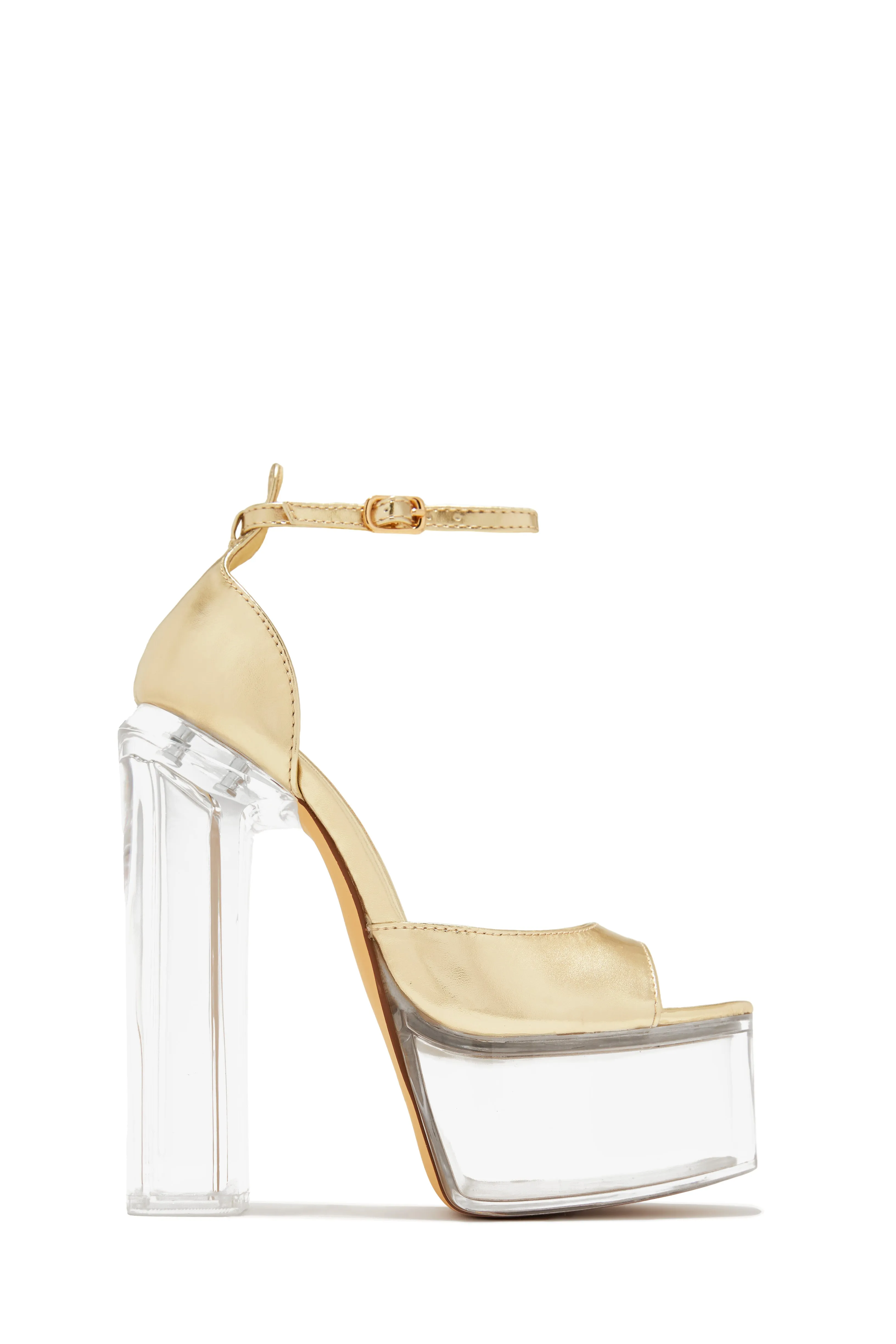 Nude Venus Clear Platform Block High Heel Sandals