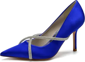 Women's Classic Closed Pointed Toe Stiletto High Heels Pumps Shoes for Party Evening Wedding,Royal Blue,5