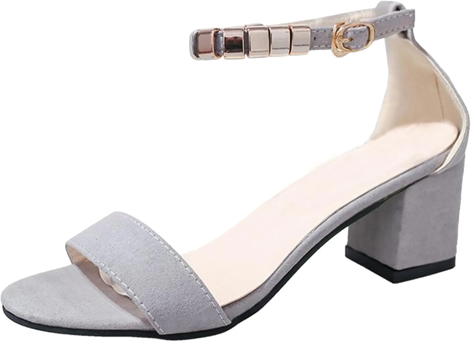 Women's Heeled Sandals Chunky Open Toe Ankle Strap Wedding Dress Pump Rounded Toe Block Heel Sandal For Part