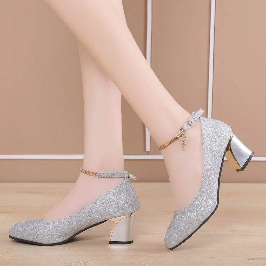 Women's Pumps Dress Shoes Heels Heels Toe Wedding Women's Solid High Chunky Fashion Shoes Work Round high