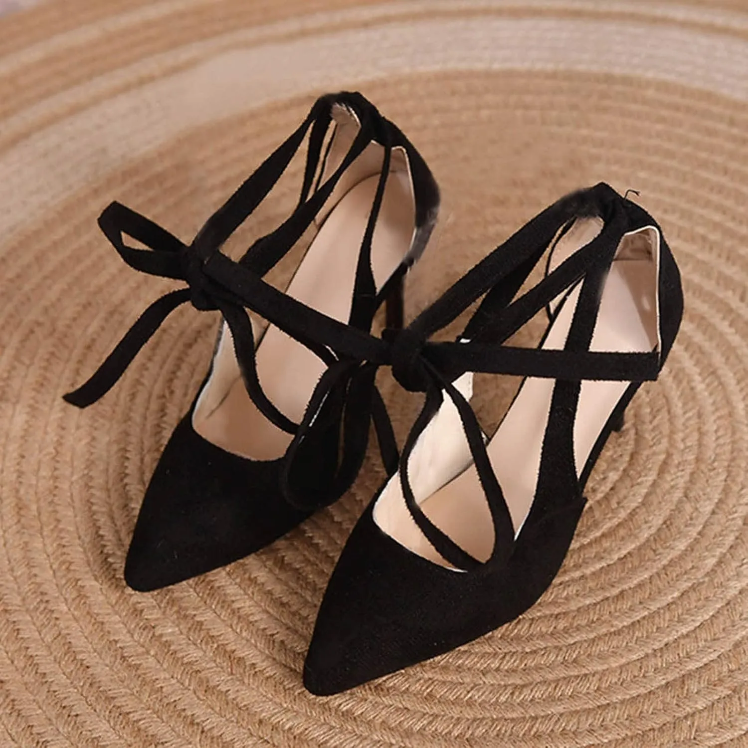 Womens Sandal Pointed Toe Stilettos Heel Dress Shoes Close Back Slip On Ankle Strap Sandal For Wedding Part