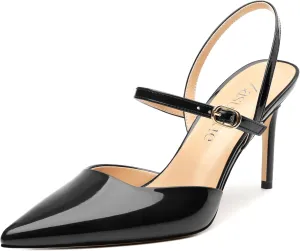 Women's Slingback Pumps, Pointed Toe Stiletto High Heels Ankle Strap Heeled Sandals Party Wedding Dress Shoes 3.35 Inch