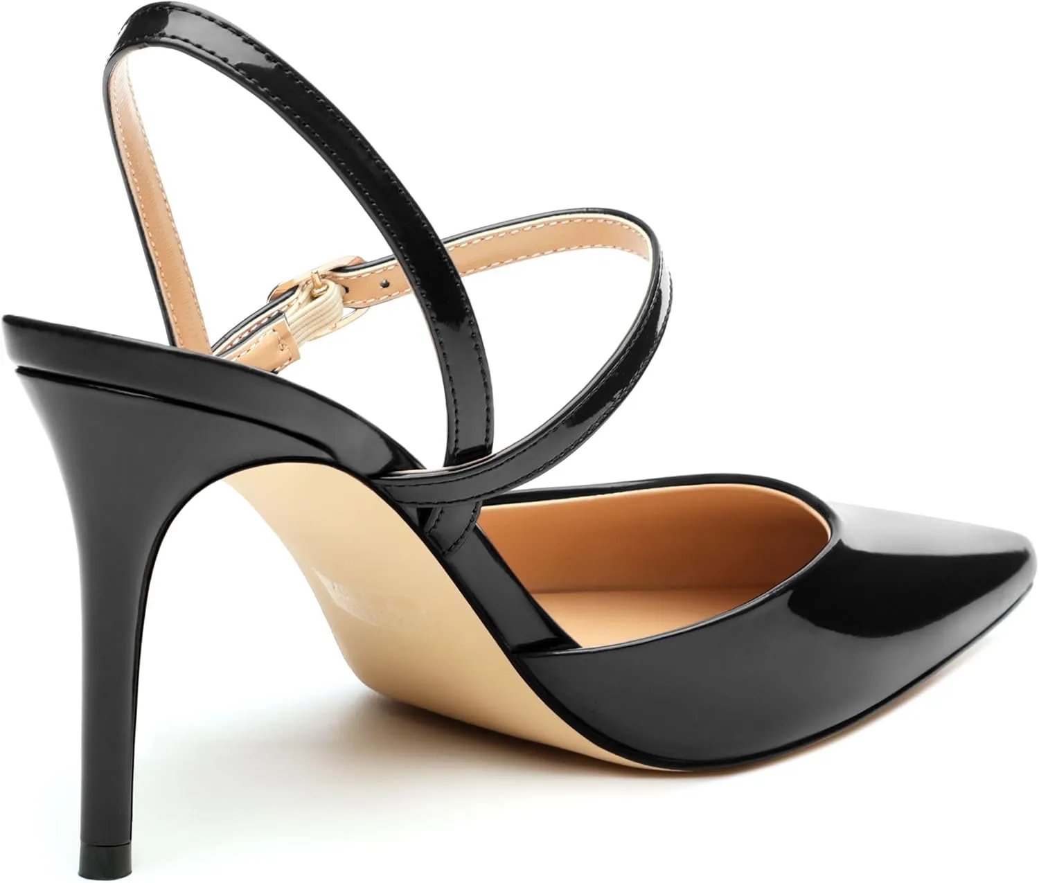 Women's Slingback Pumps, Pointed Toe Stiletto High Heels Ankle Strap Heeled Sandals Party Wedding Dress Shoes 3.35 Inch