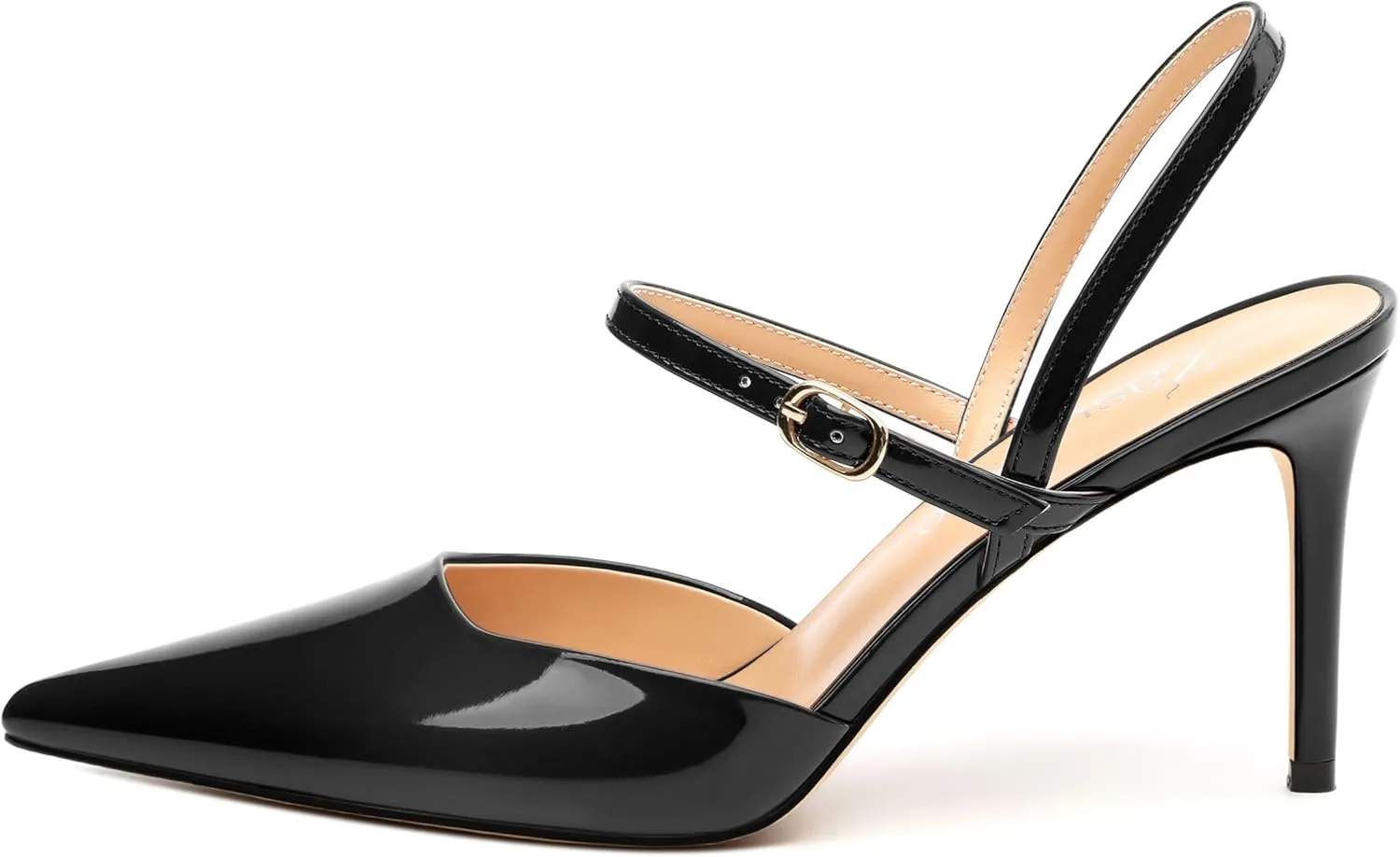 Women's Slingback Pumps, Pointed Toe Stiletto High Heels Ankle Strap Heeled Sandals Party Wedding Dress Shoes 3.35 Inch